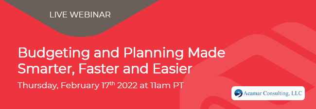 Budgeting and Planning Made Smarter, Faster, and Easier webinar advertisement.
